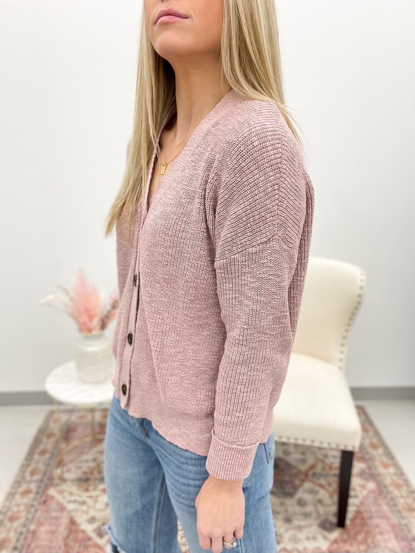 Spring Dreaming Button Down Sweater Cardigan Mauve