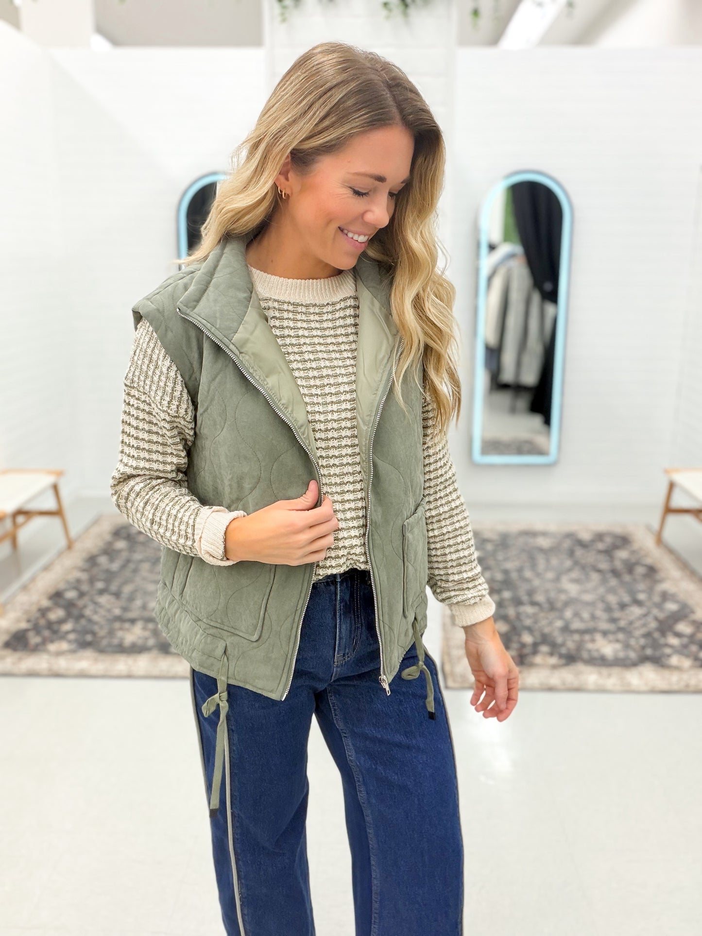 She's Proof Quilted Puffer Vest Olive