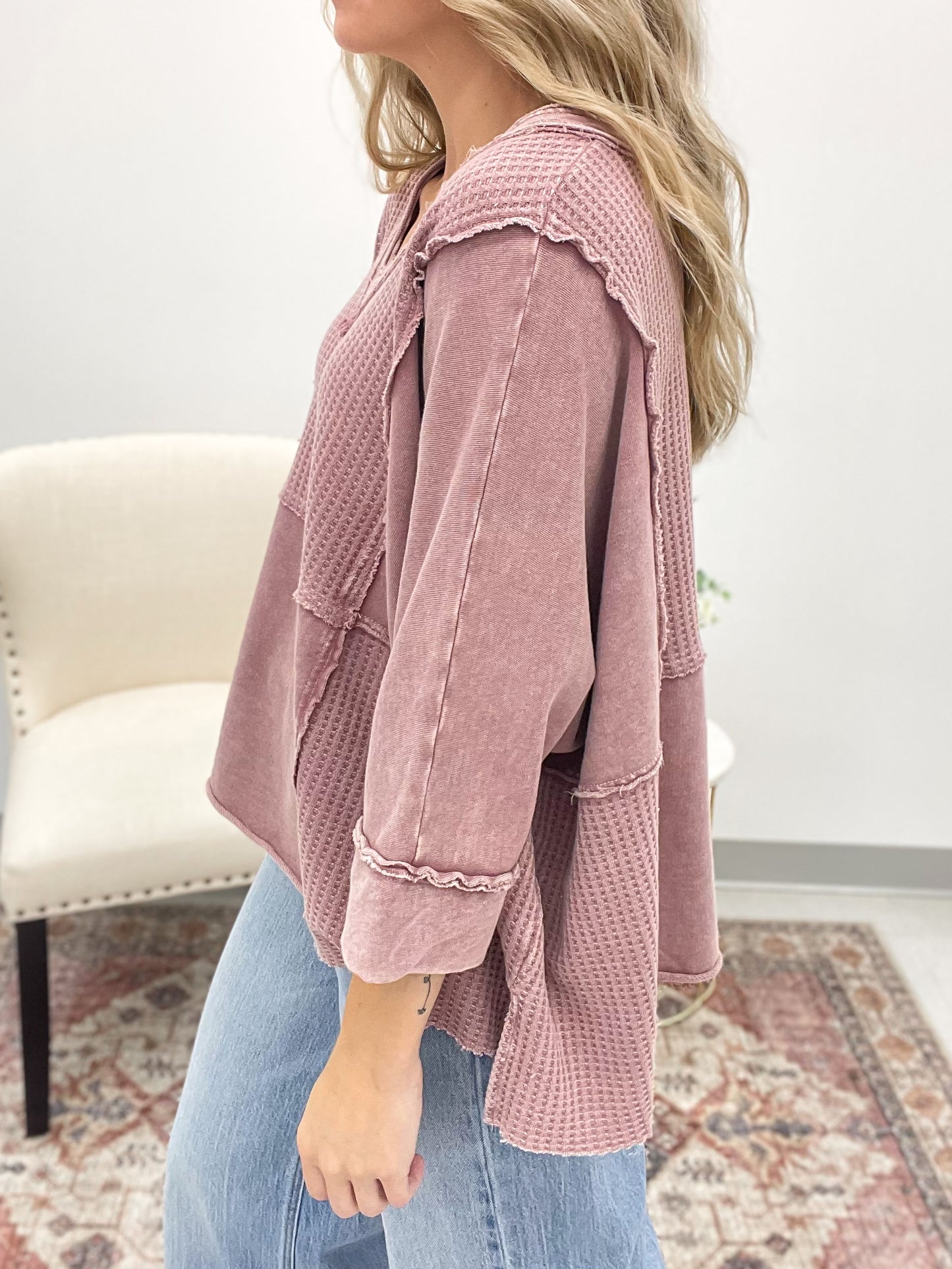 After Time Thermal Knit Mineral Wash Top Mauve