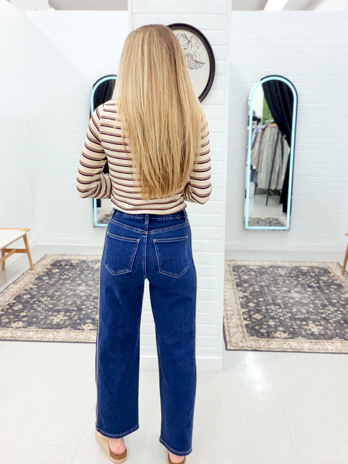 The Victoria High Rise Side Panel Barrel Jeans Dark Wash