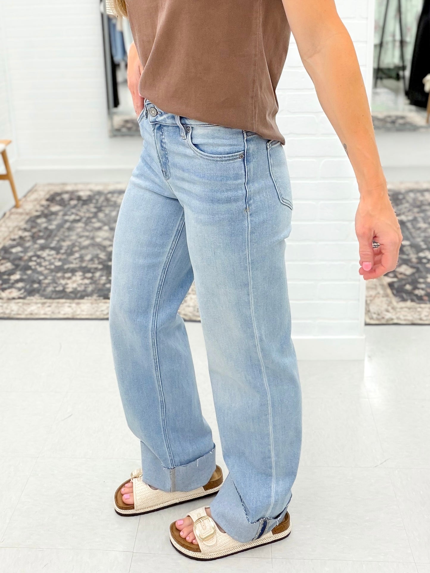 Hidden Logan Dad Jeans Raw Hem with 3" Cuff