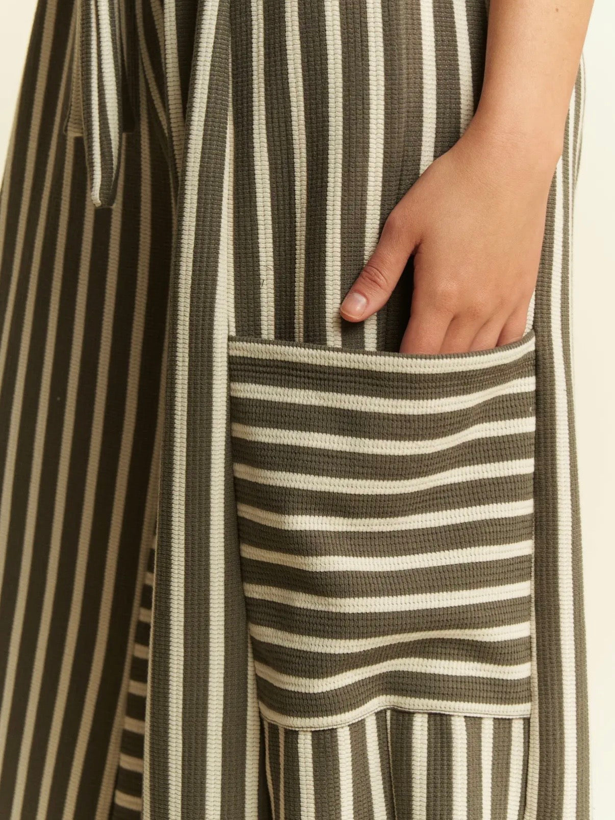 One Day Striped Wide Leg Pants Olive S-3X
