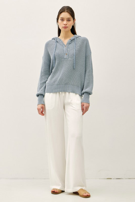 Anywhere With You Knit Henley Sweater Slate Blue