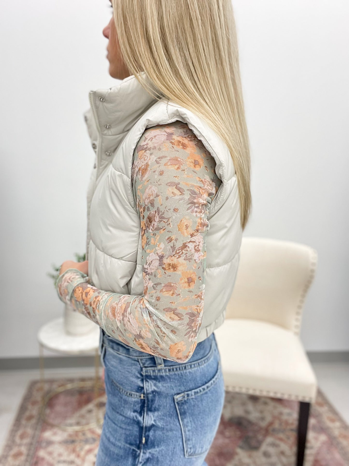 Chill Factor Cropped Puffer Vest Cream