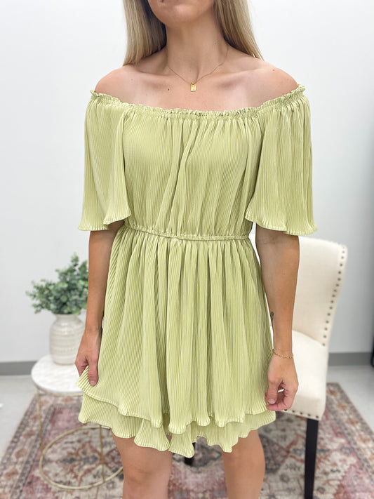 Summer Dream Tiered Plisse Dress Lime Medium