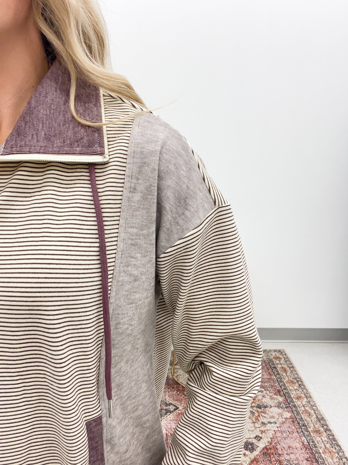 Could It Be Half Zip Striped Brush Pullover Purple