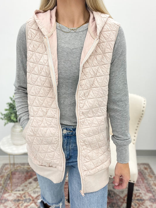 Looking For You Quilted Vest Ivory Blush