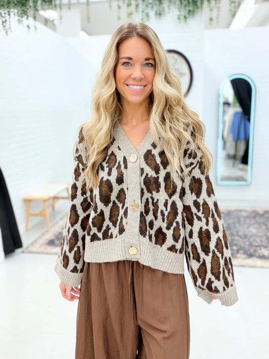 This Feeling Leopard Print Button Down Sweater Cardigan