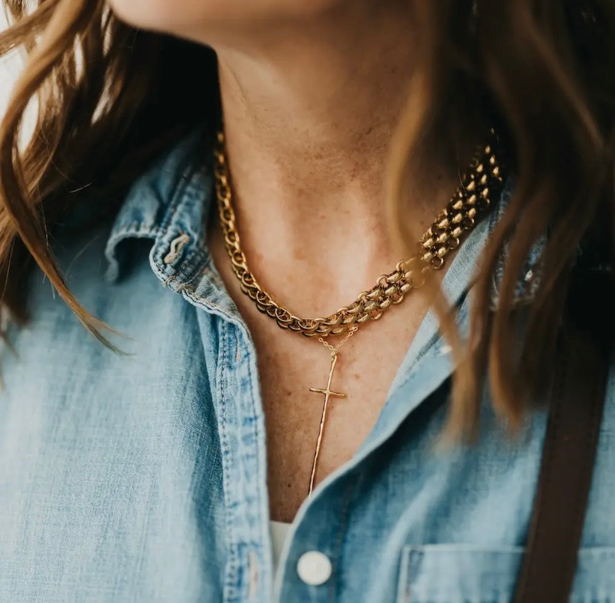 Waterproof Cross Necklace Gold