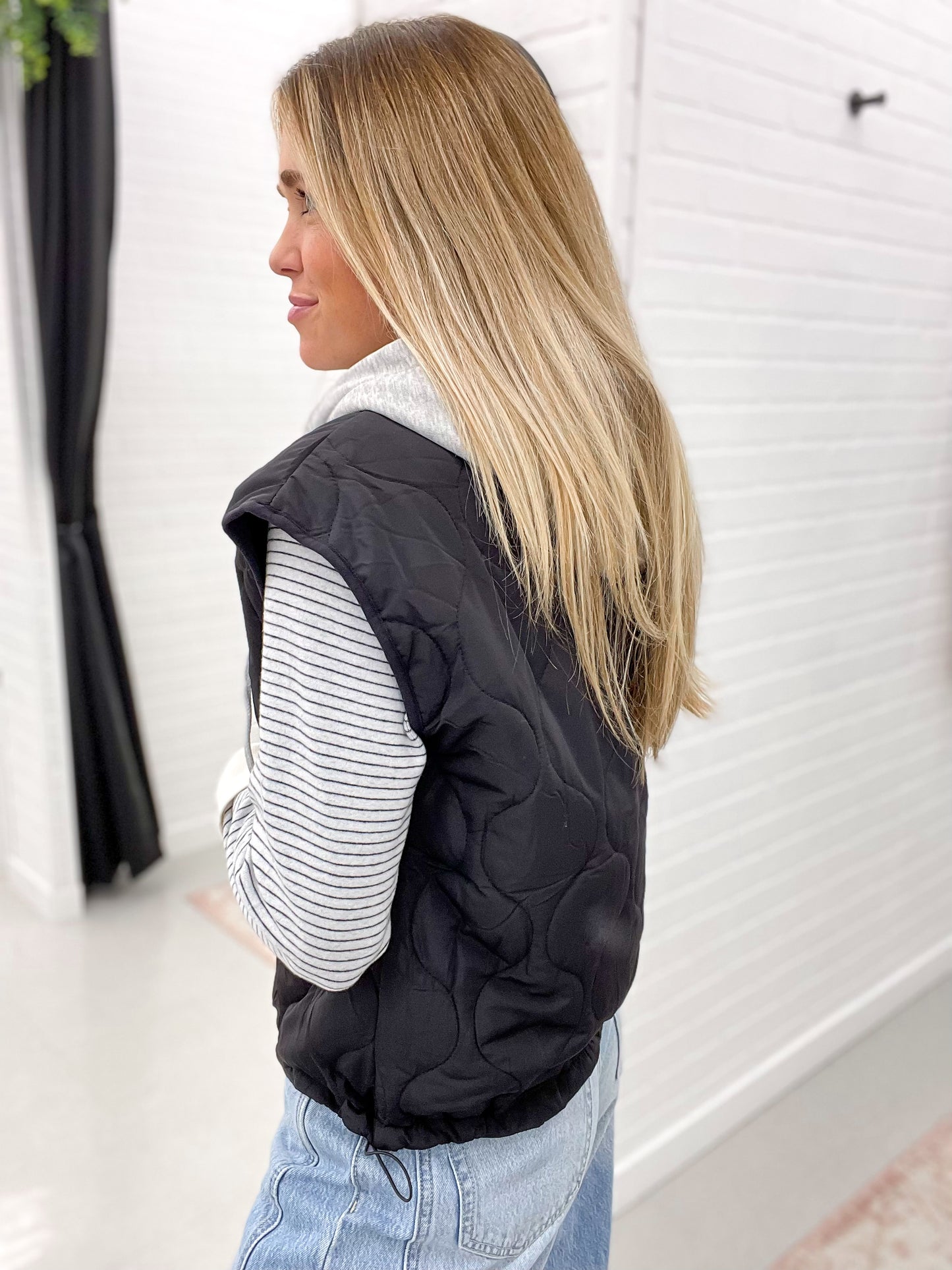 Maybe Not Quilted Hooded Vest Black
