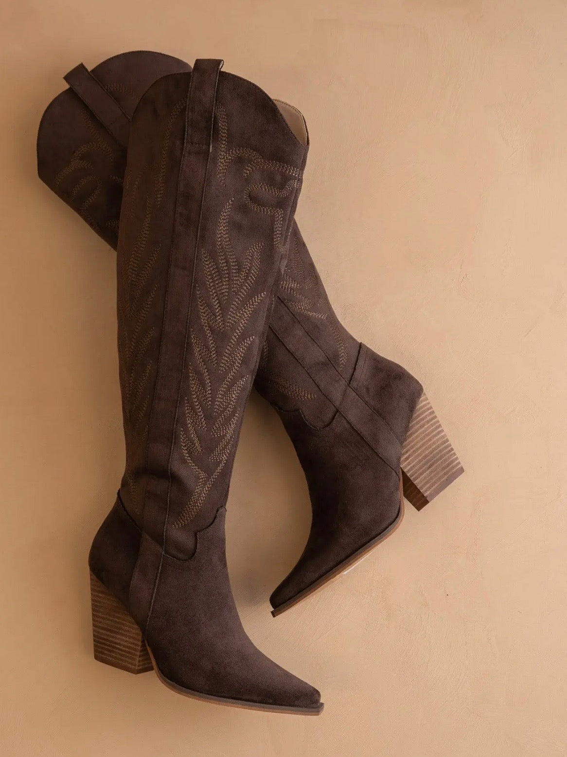The Bronco Coffee Knee High Embroidered Boots