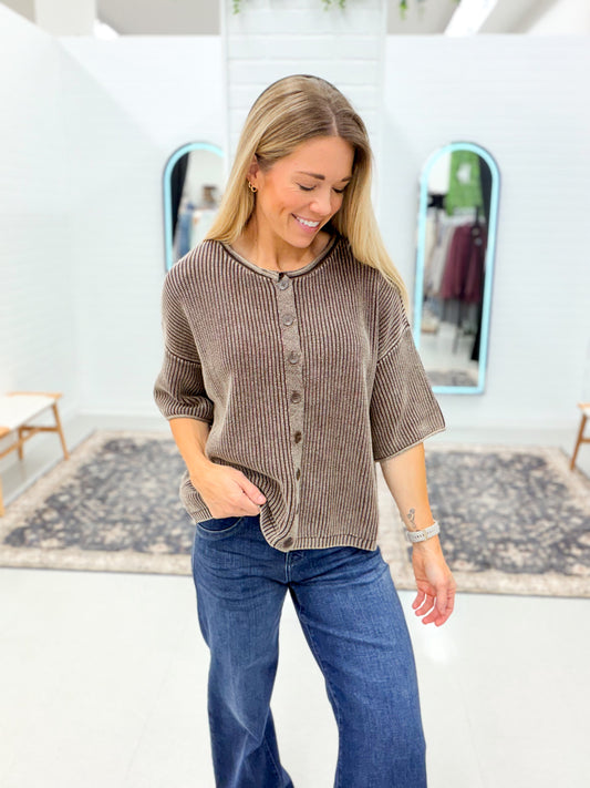 Before You Washed Short Sleeve Cardigan Sweater Brown
