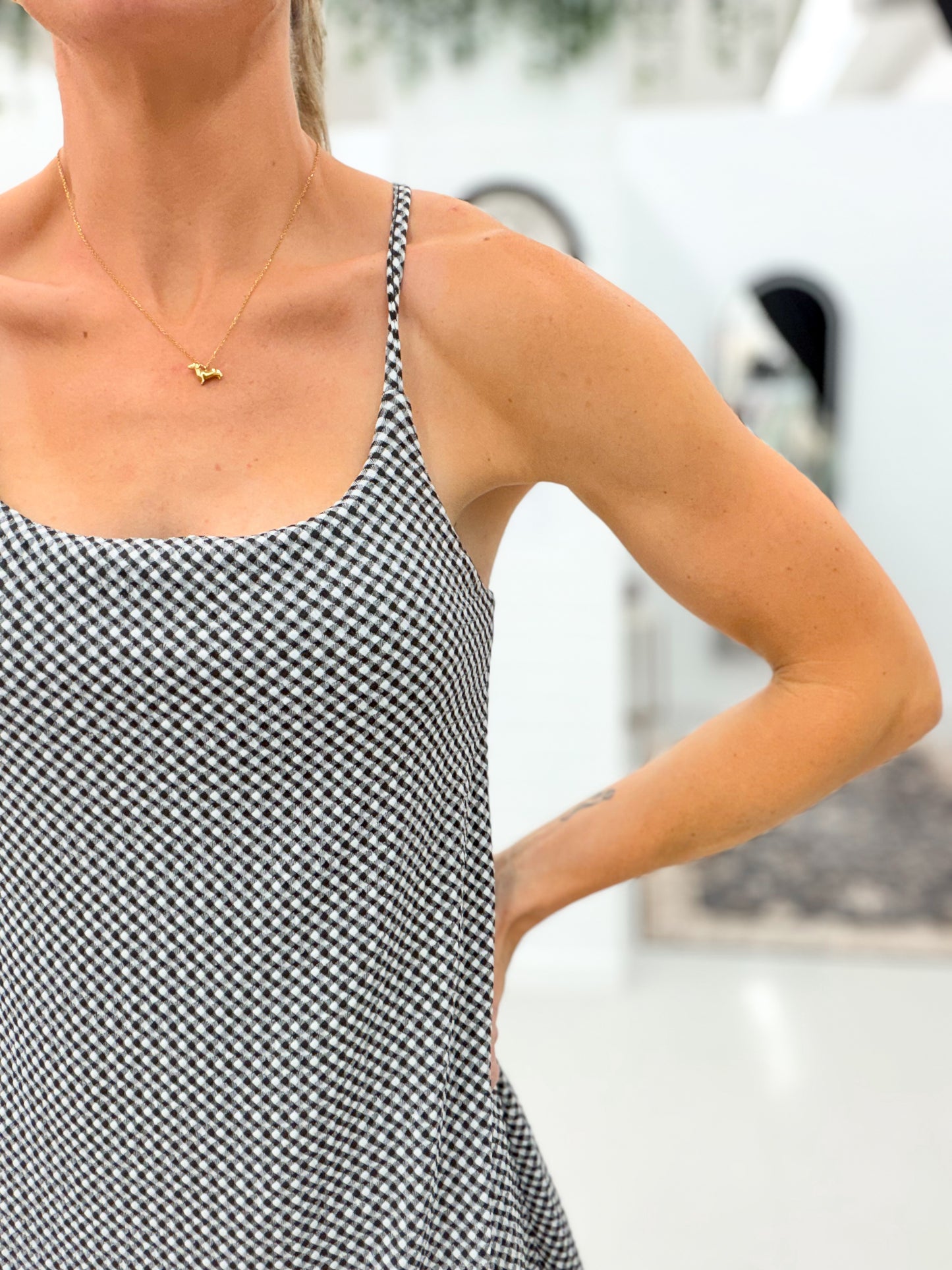Better Than Today Textured Check Print Active Dress Black