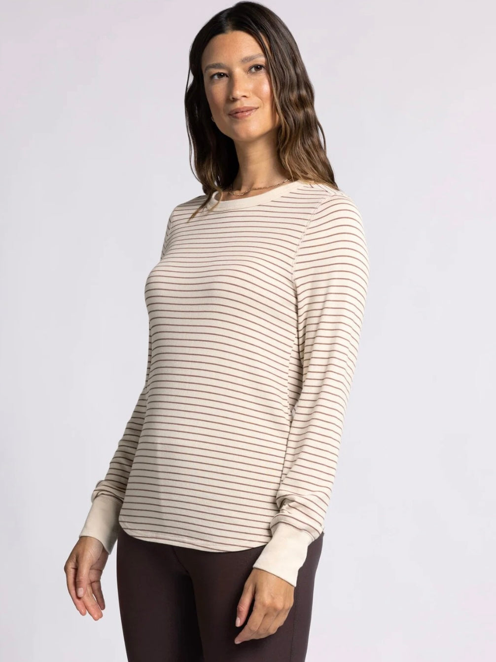 The Stacy Ribbed Top Clove Stripe Large