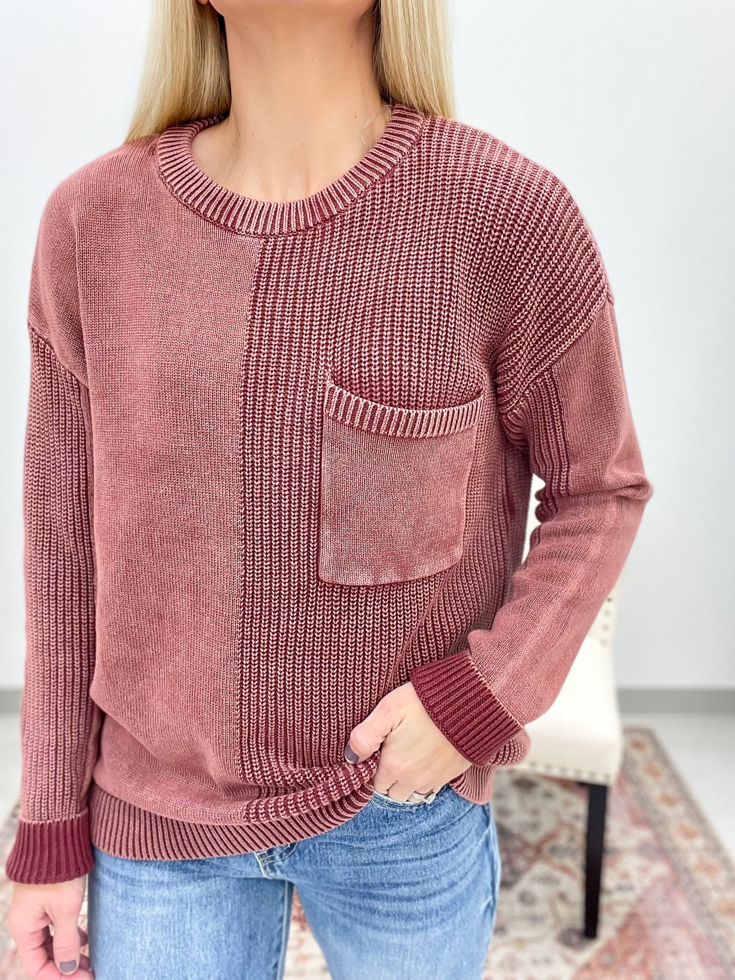 Flip Side Textured Knit Sweater Wine