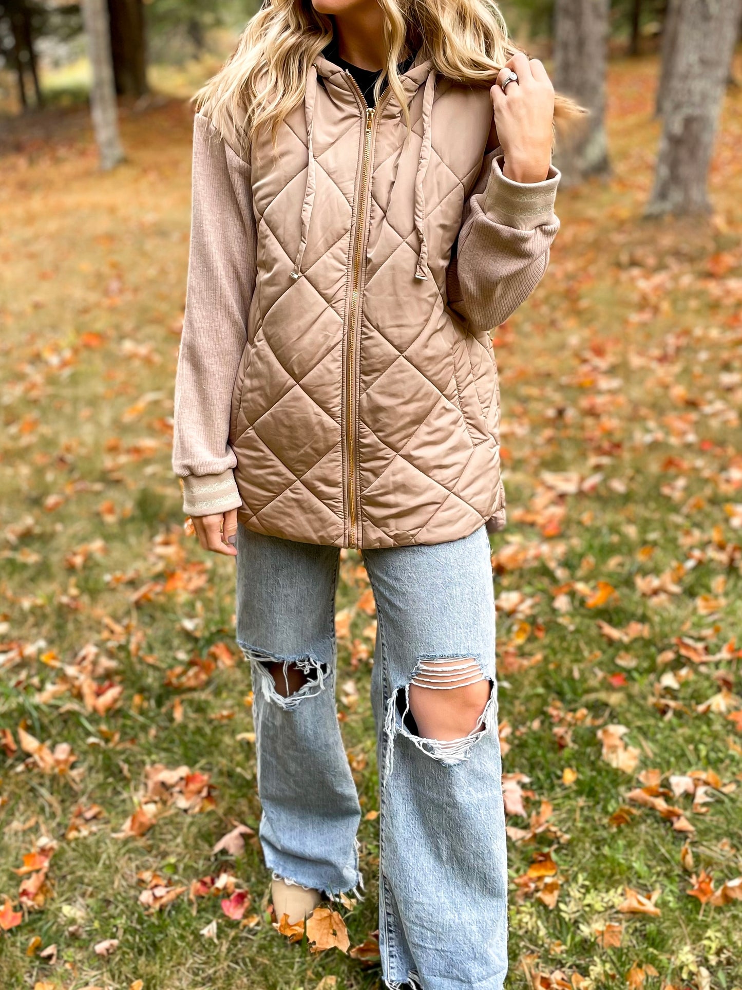 Winter Wonder Mixed Sleeve Puffer Jacket Tan