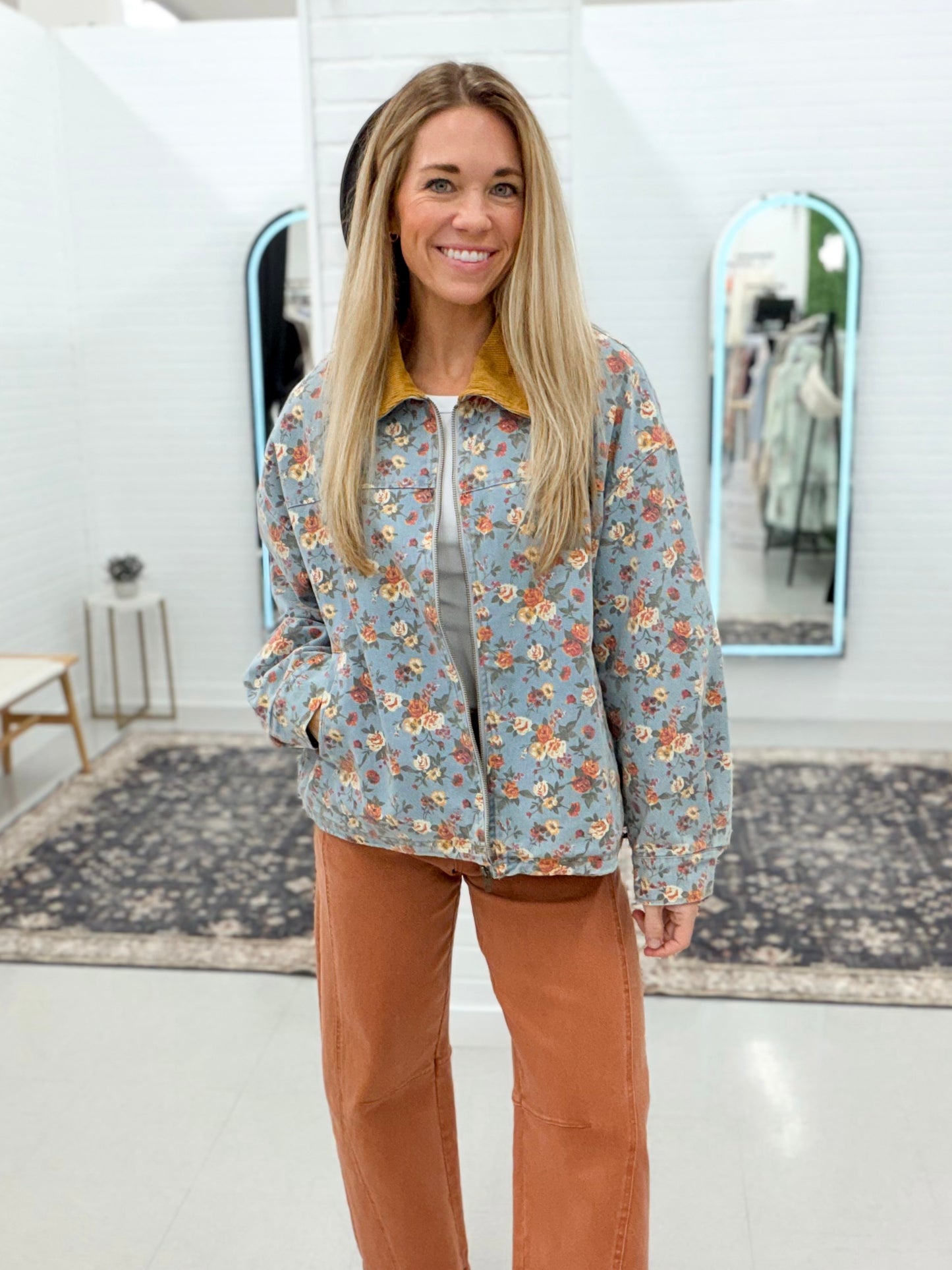 Out Here Floral Detail Denim Jacket