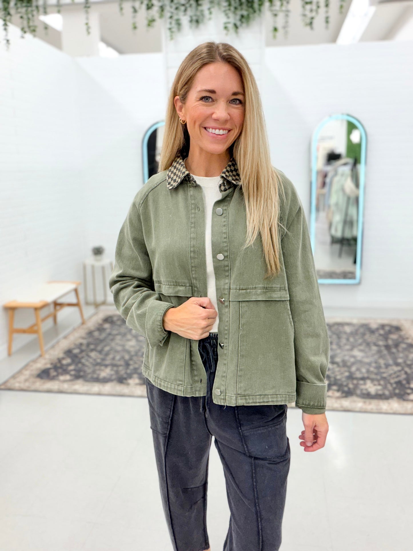 Worst Way Mineral Wash Checkered Collar Jacket Olive