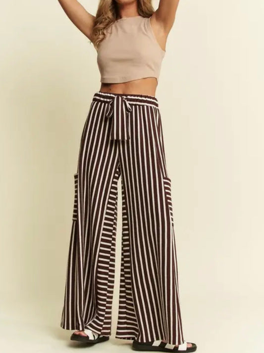One Day Striped Wide Leg Pants Espresso