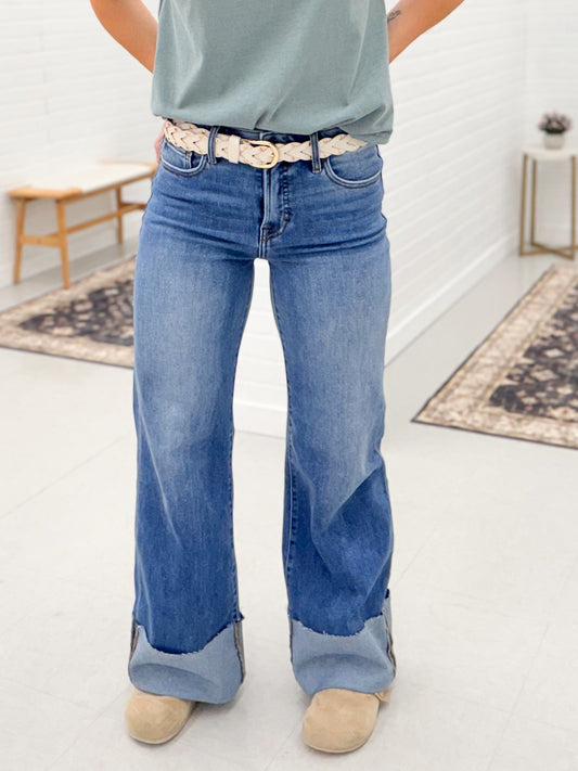 Hidden Happi High Rise Cuffed Comfort Flare Jeans