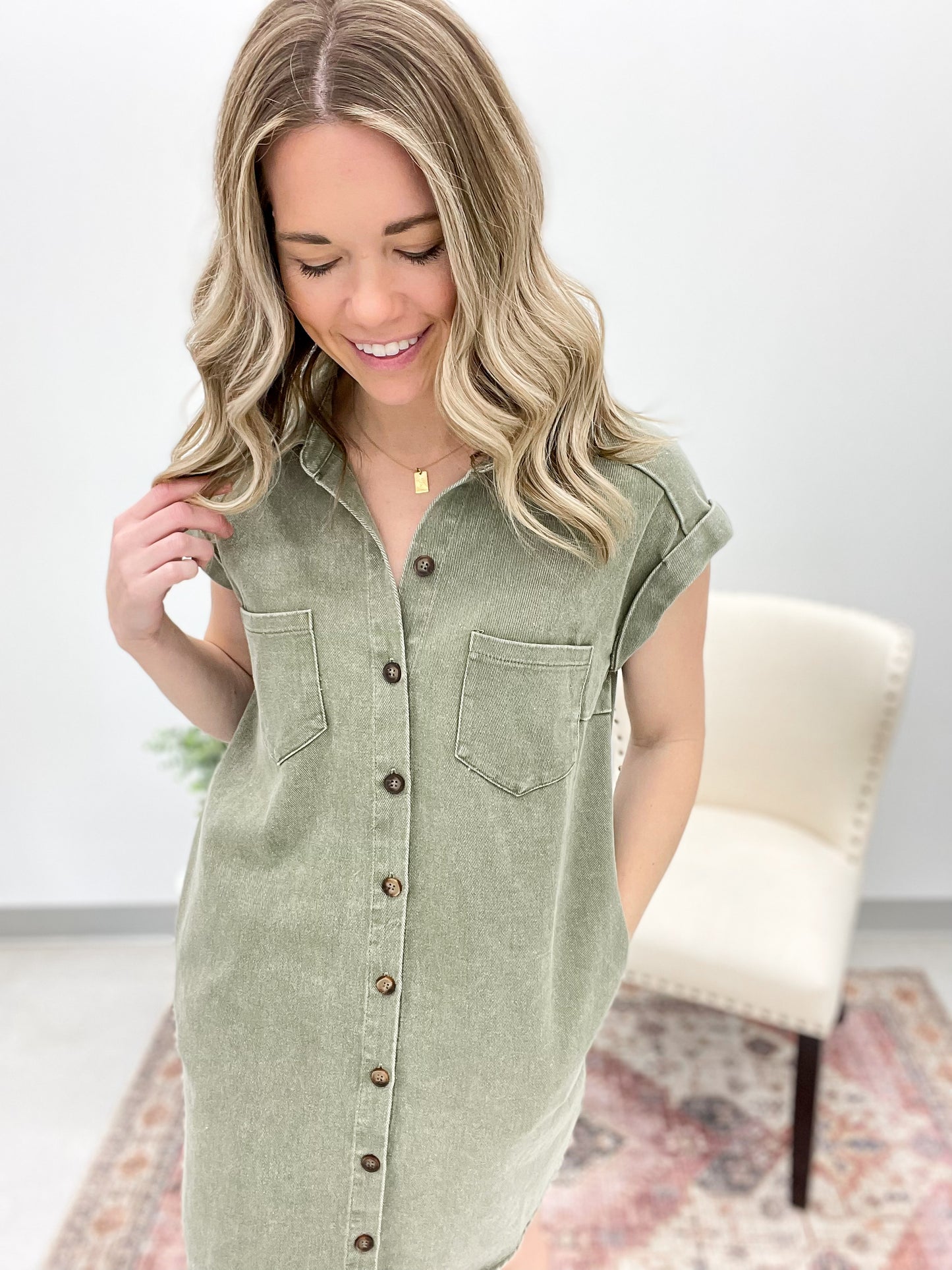 View From Above Denim Dress Olive
