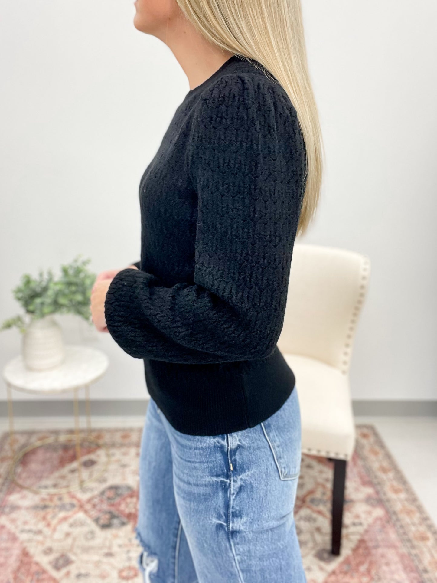 Blissfully You Scallop Edge Sweater Black