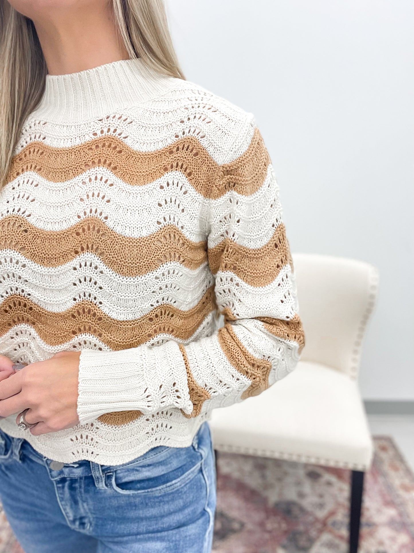 Ride The Wave Striped Crop Sweater Taupe/Cream