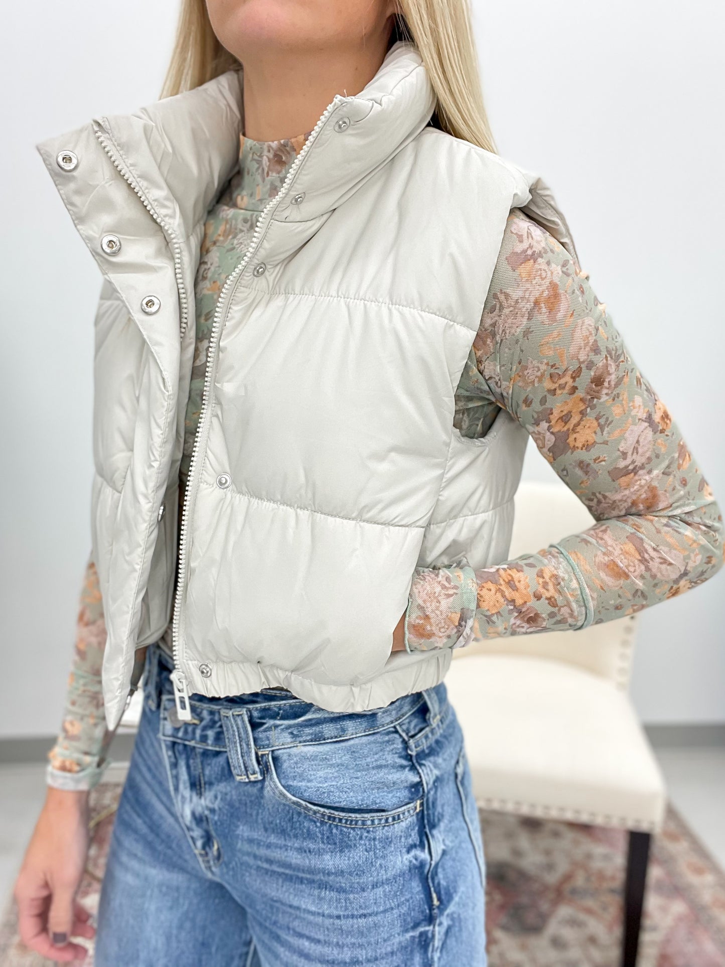 Chill Factor Cropped Puffer Vest Cream