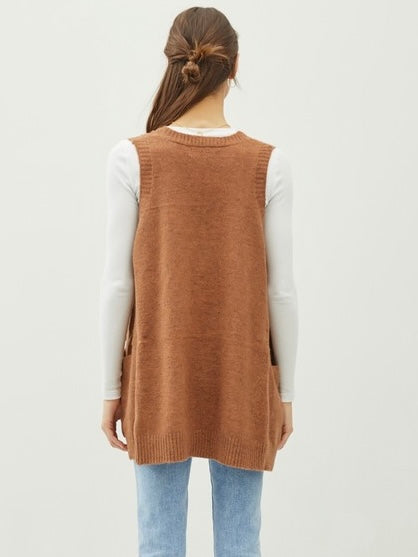 Casually Chic Oversized Long Sweater Vest Rust