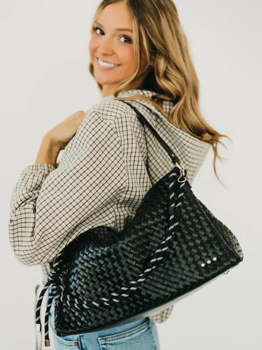 The Nikki Woven Slouchy Shoulder Bag Black