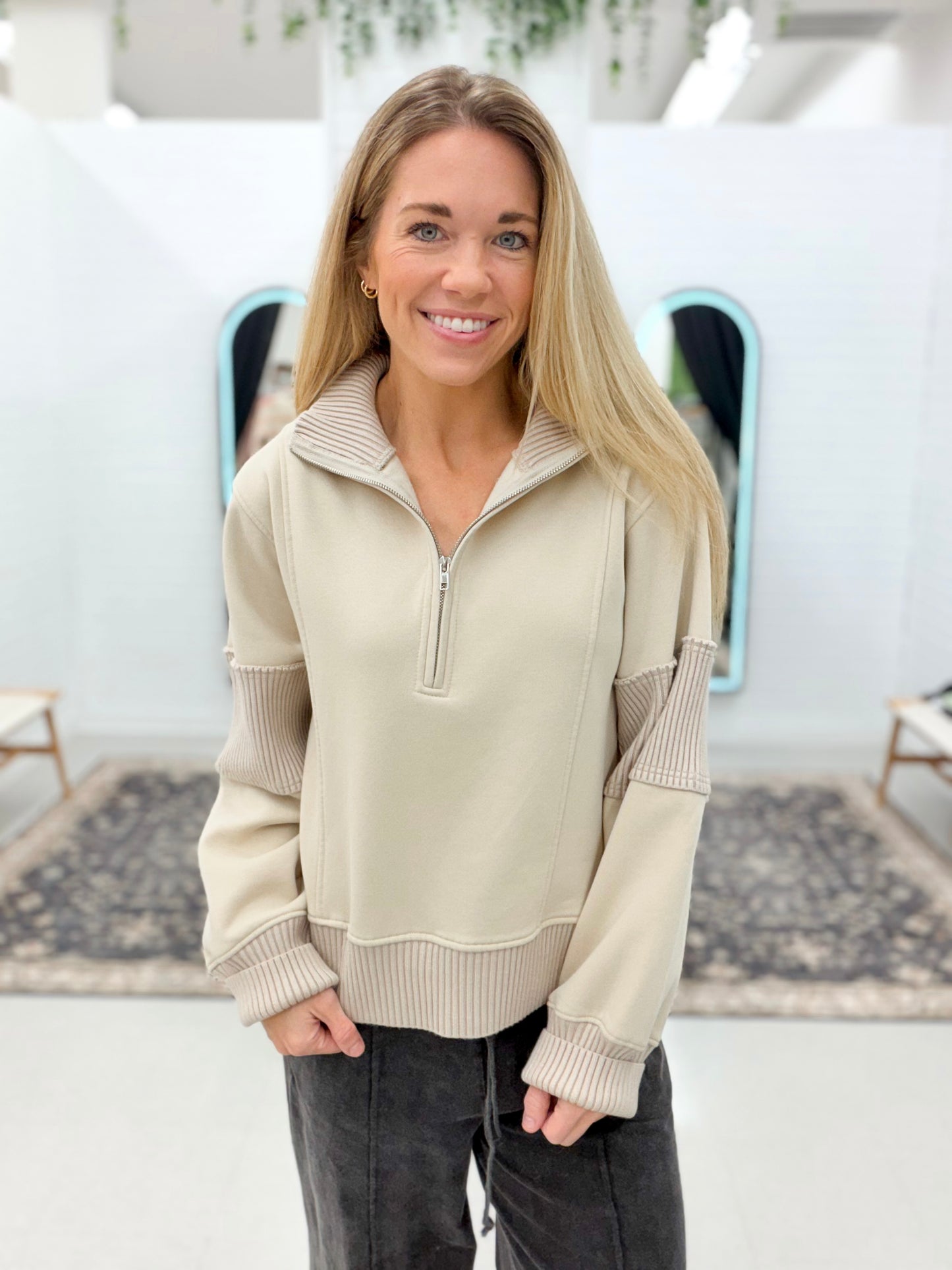Gone Again Half Zip Pullover Sand