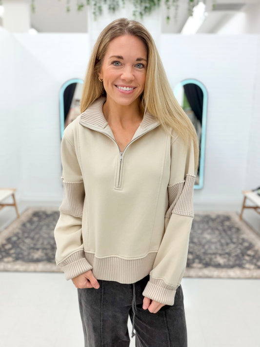 Gone Again Half Zip Pullover Sand