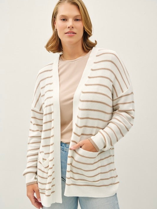 Timeless Taupe Striped Cardigan Extended