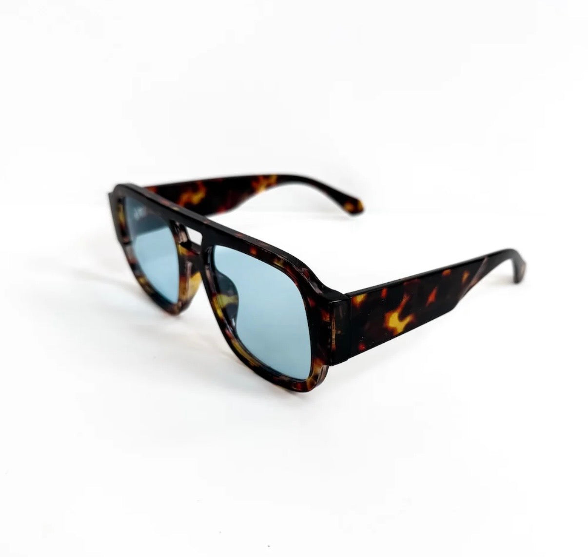 Ellen Retro Square Sunglasses Tortoise/Blue