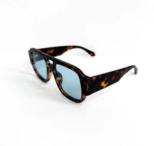 Ellen Retro Square Sunglasses Tortoise/Blue