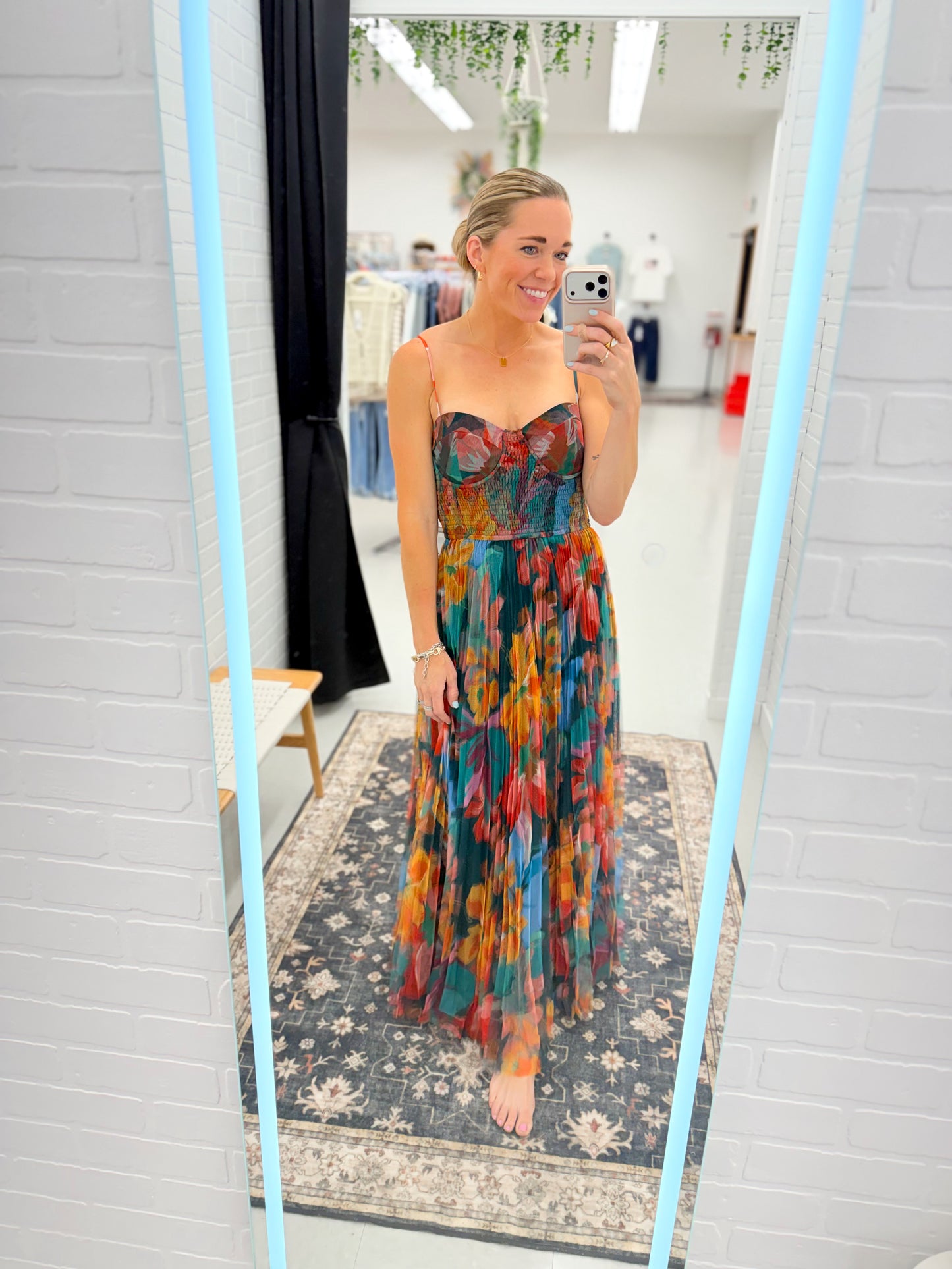 The Camille Pleated Floral Tulle Maxi Dress Multicolor
