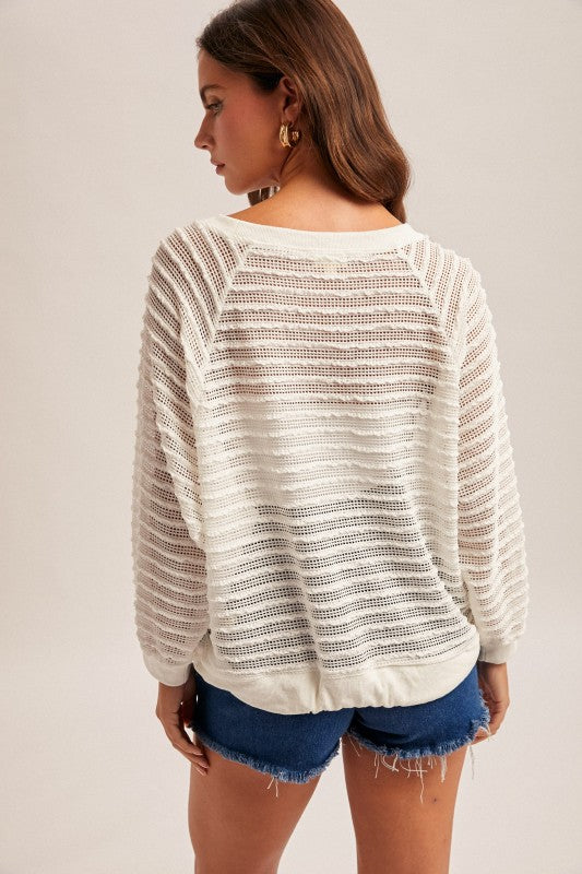 Went For It Raglan Sleeve Textured Top White
