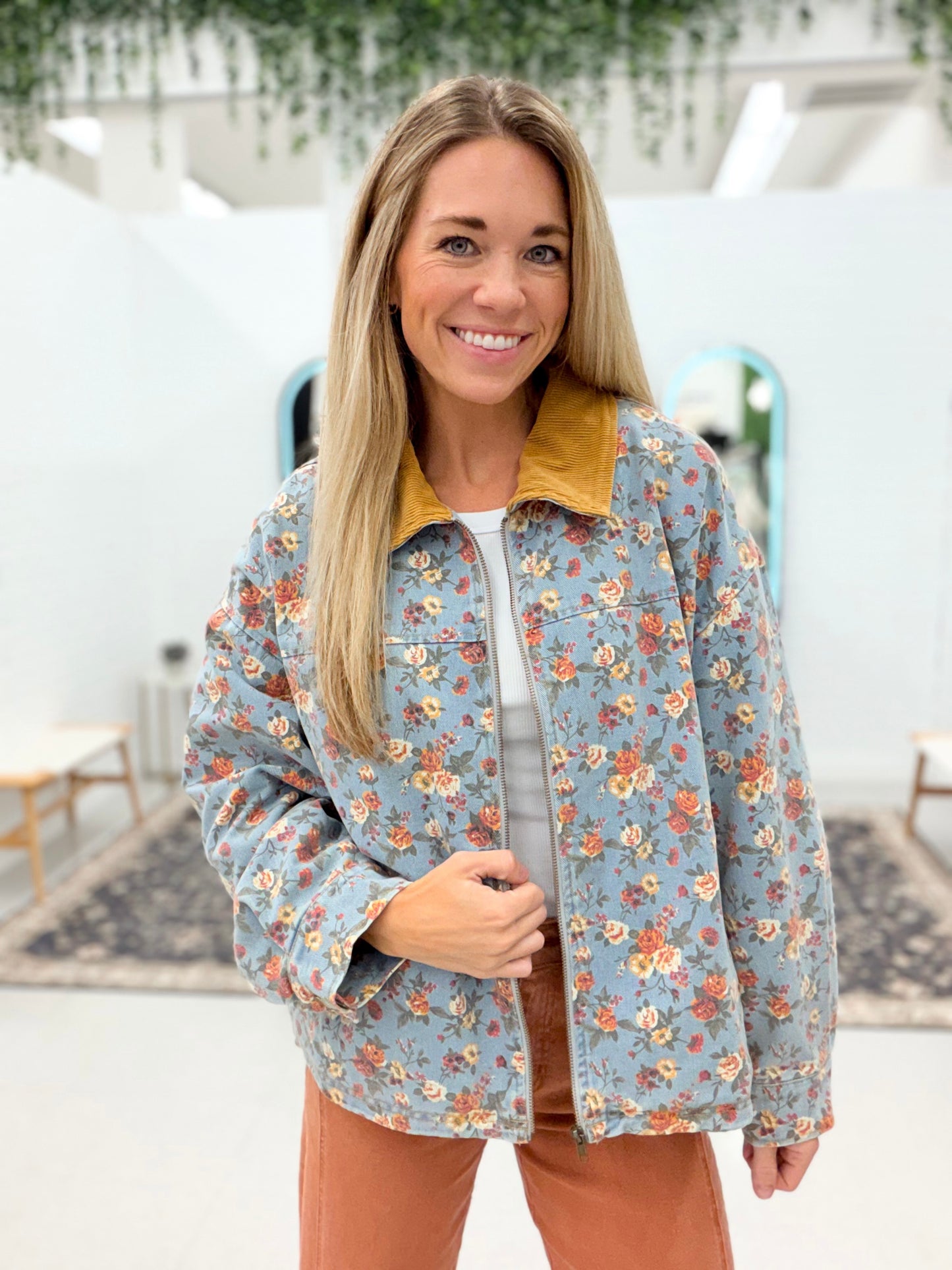 Out Here Floral Detail Denim Jacket
