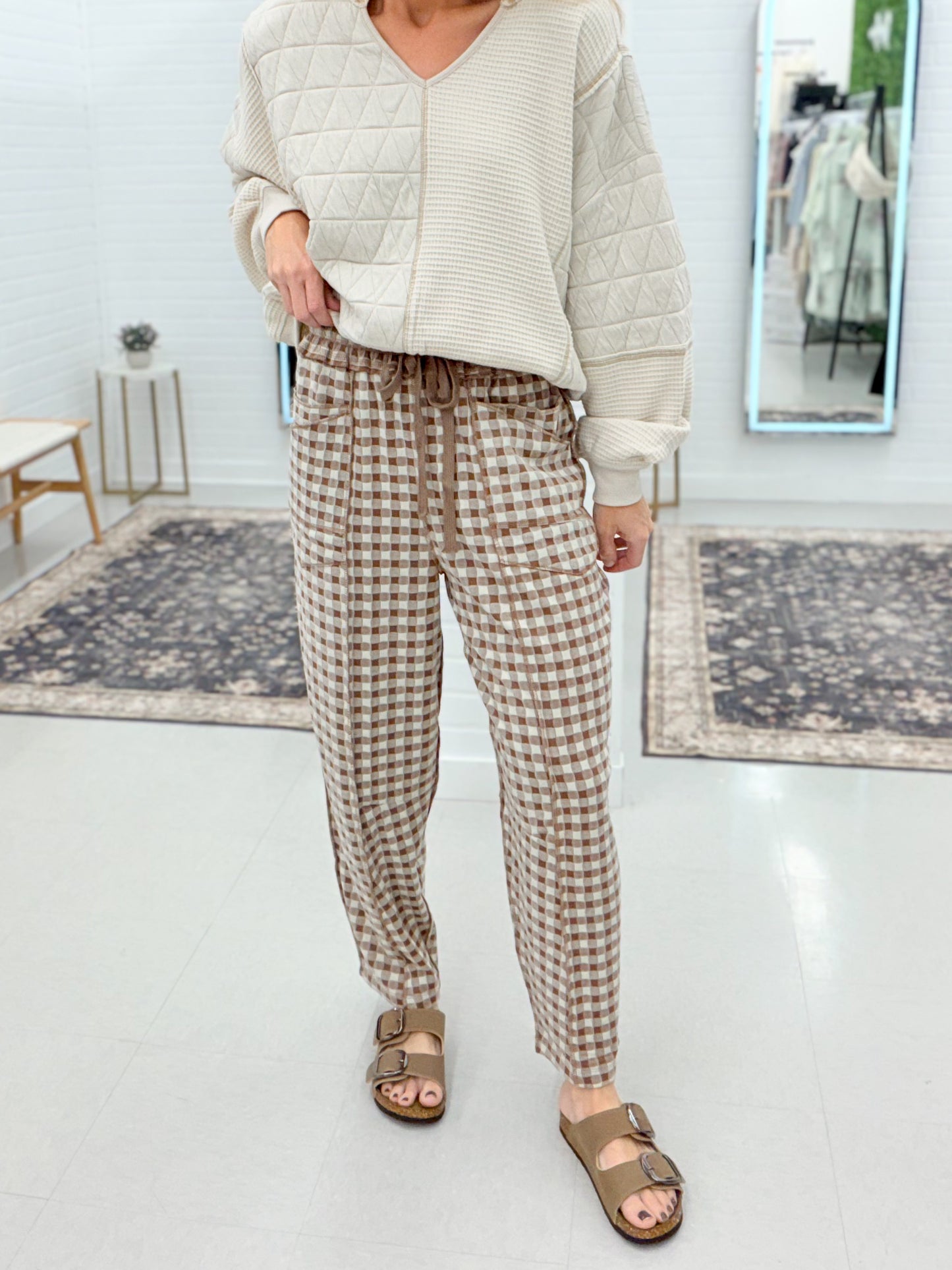 Your Plans Brushed Check Barrel Knit Pants Mocha