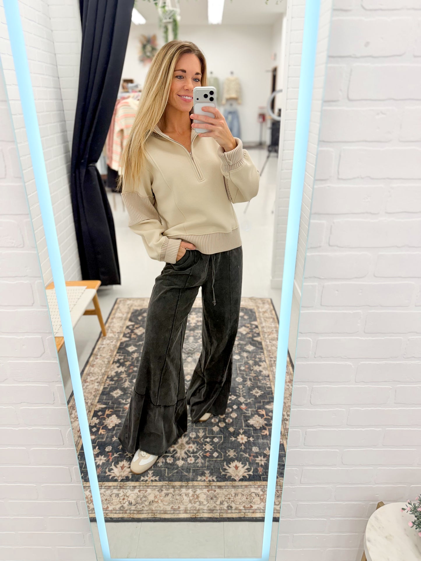 Double Down Wide Leg French Terry Pants Black