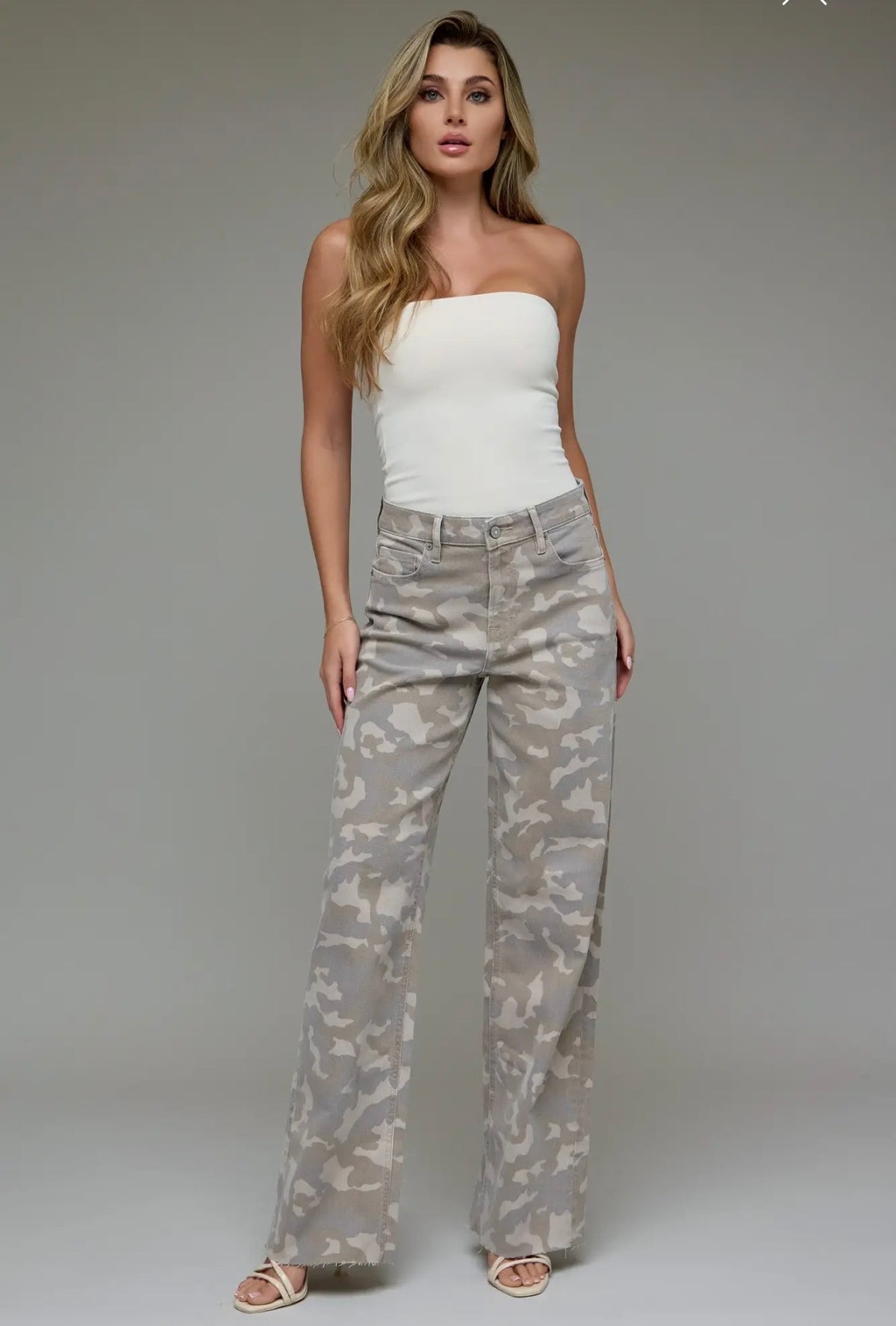 Hidden Logan High Rise Dad Jeans Tan Camo
