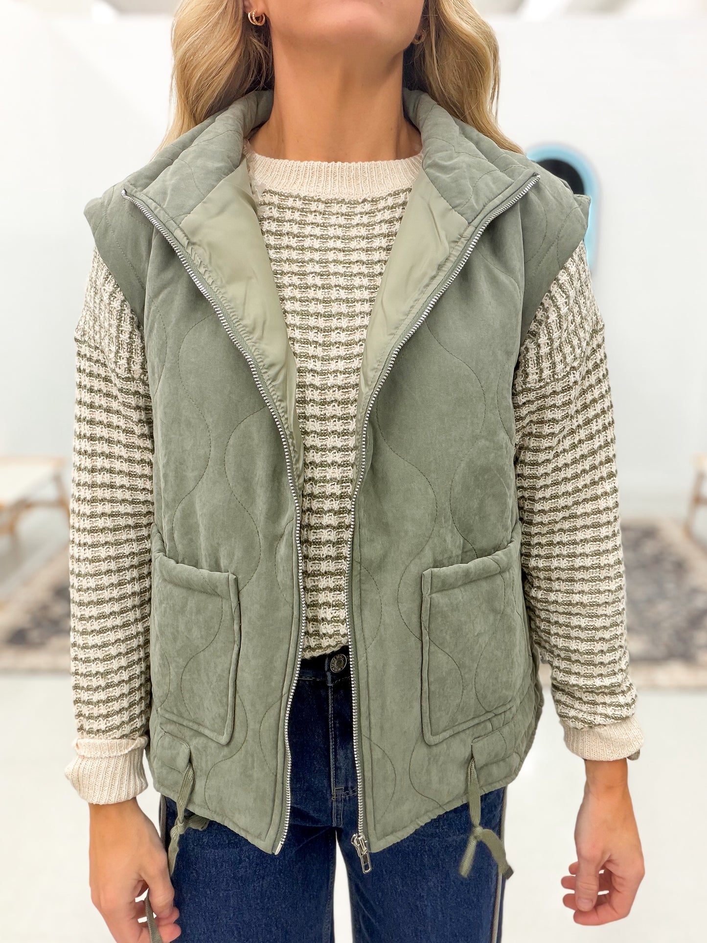 She's Proof Quilted Puffer Vest Olive