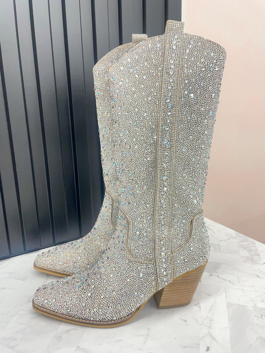 Alice On Broadway Silver Rhinestone Western Boots