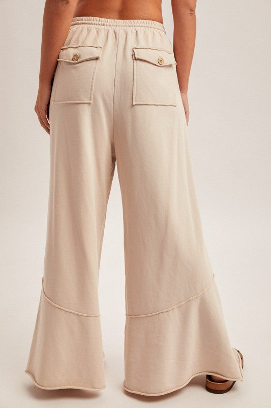 Double Down Wide Leg French Terry Pants Stone