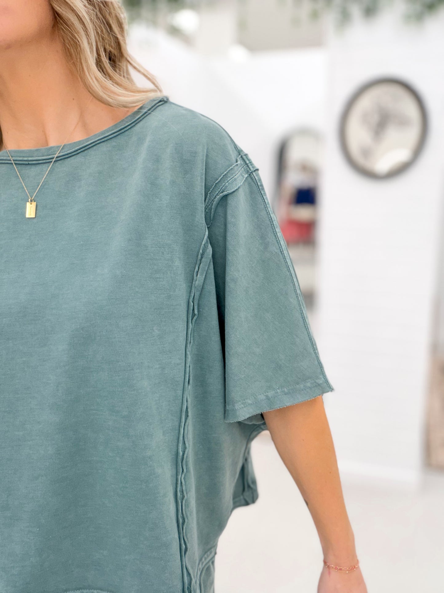 Last Shot Washed Cotton Top And Barrel Pants Set Dark Sage