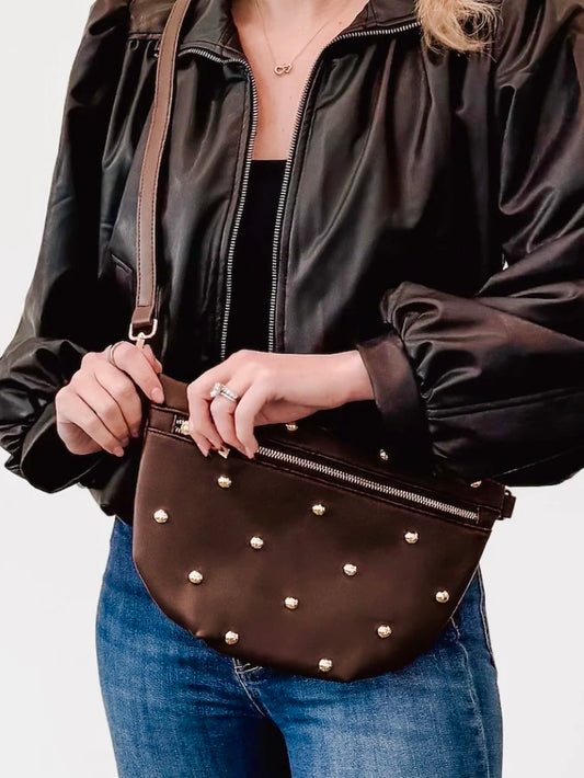 The Westlyn Chic Gold Studded Bum Bag Chocolate
