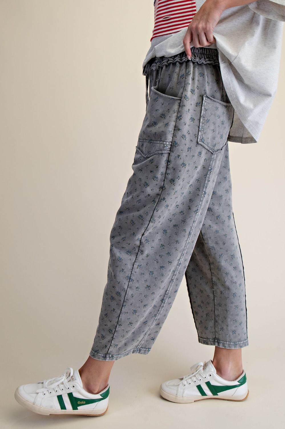 Darling Ditsy Floral Mineral Wash Barrel Pants Ash