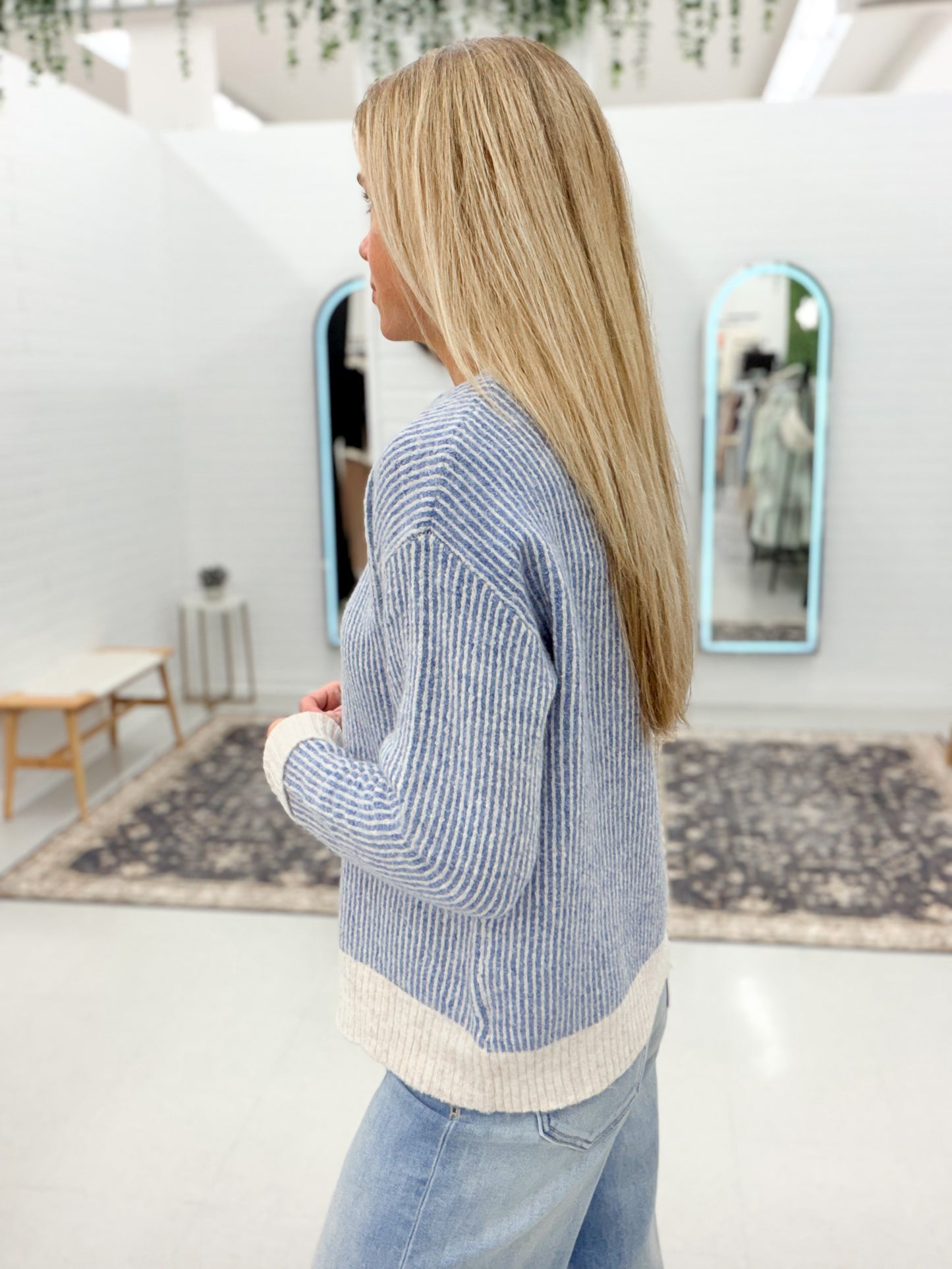 Keep Up Ribbed Pullover Sweater Blue