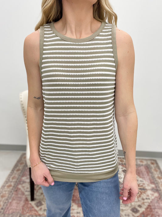 Seaside Textured Knit Tank Olive