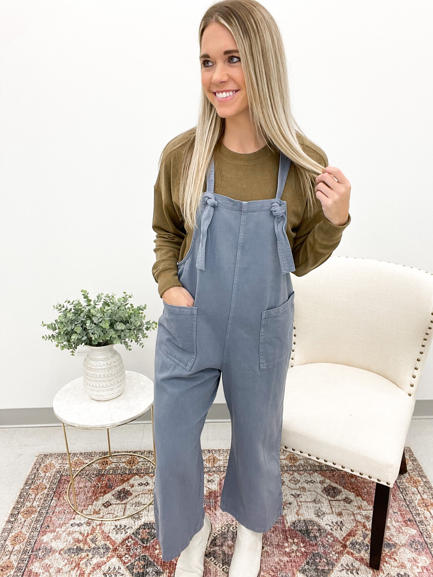 Hey Jude Tencel Washed Jumpsuit Gray Blue